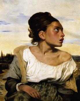 Eugene Delacroix : Girl Seated in a Cemetery